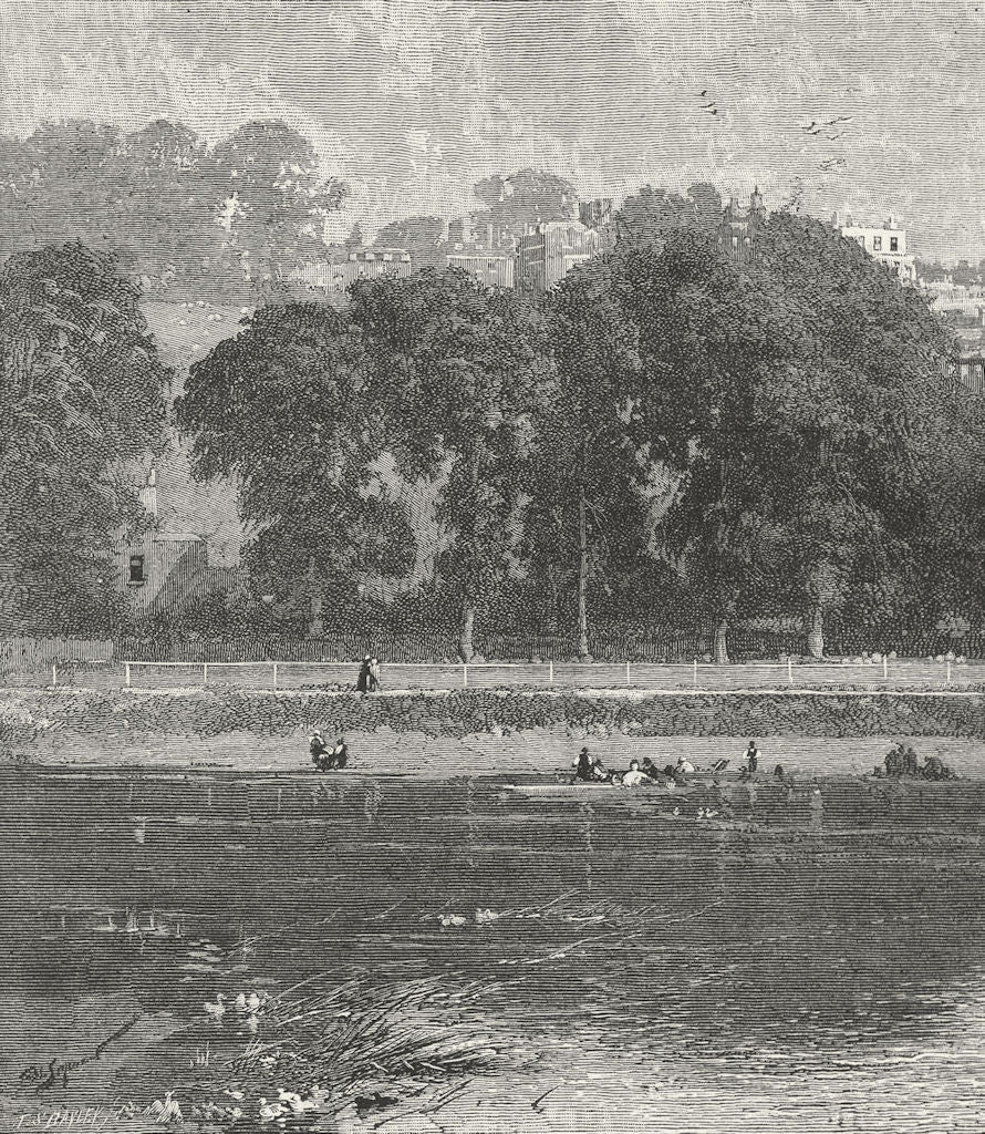 RICHMOND UPON THAMES. The Terrace, from the river 1888 old antique print